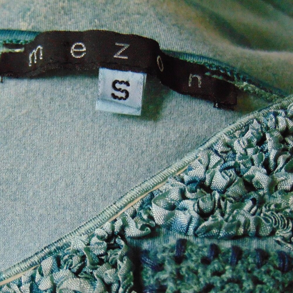Mezon Teal Green Soutache Beaded Art to Wear Slim Fit Top Sm - Picture 7 of 8